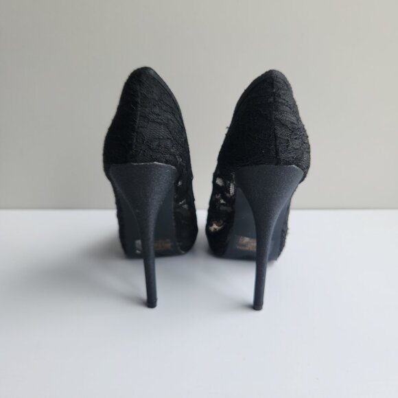 deb Size 6 Black Partial See-Through Lace Simple Pumps Stiletto Heel Peep Toe - Picture 5 of 9